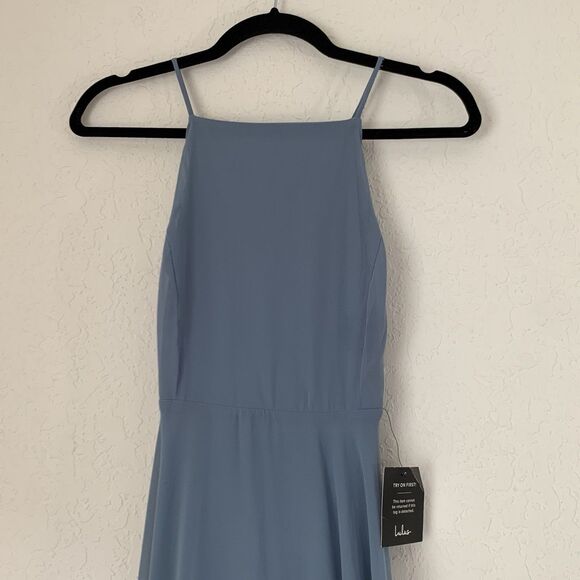 NWT Lulus Dress Mythical Kind of Love Maxi Blue Halter Wedding Guest Bridesmaid - Picture 7 of 12